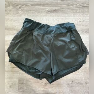 Olive Athletic Shorts with Elastic Waistband and Built-in Liner